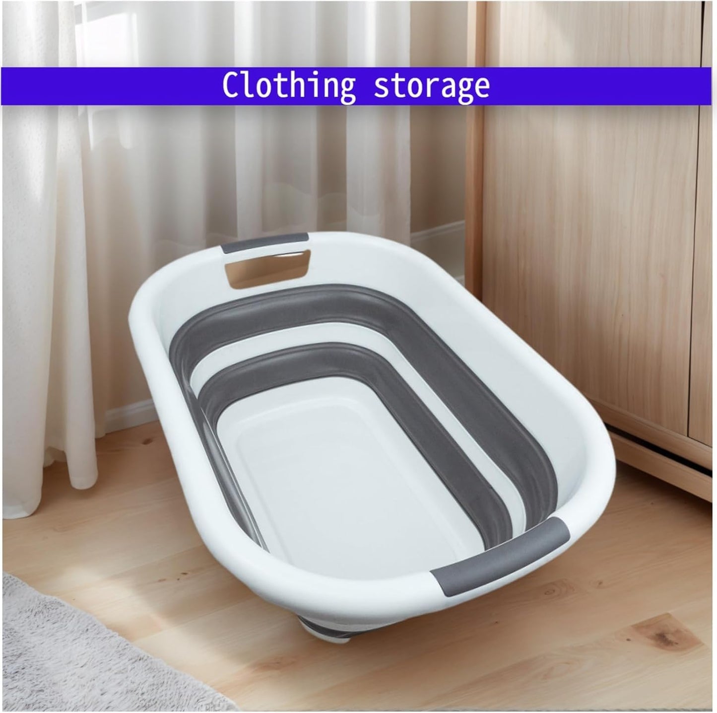 SKY-TOUCH 38L Collapsible Plastic Bucket with Handle, Foldable Laundry Basin, Multi-functional Cleaning and Laundry Basket for Outdoor Use, Suitable for Camping, Handwashing, 61cm * 46cm * 27cm