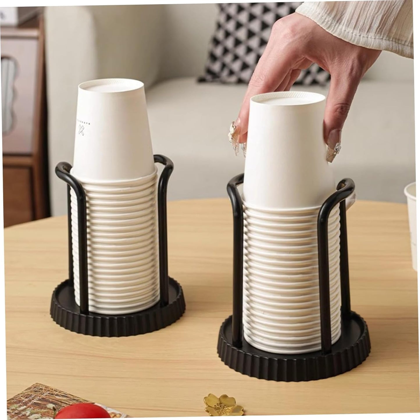 SKY-TOUCH Disposable Cup Storage Rack, Black – Paper & Plastic Cup Holder, Stackable Coffee & Tea Cup Organizer, Draining Tray, Space-Saving Kitchen & Office Cup Dispenser