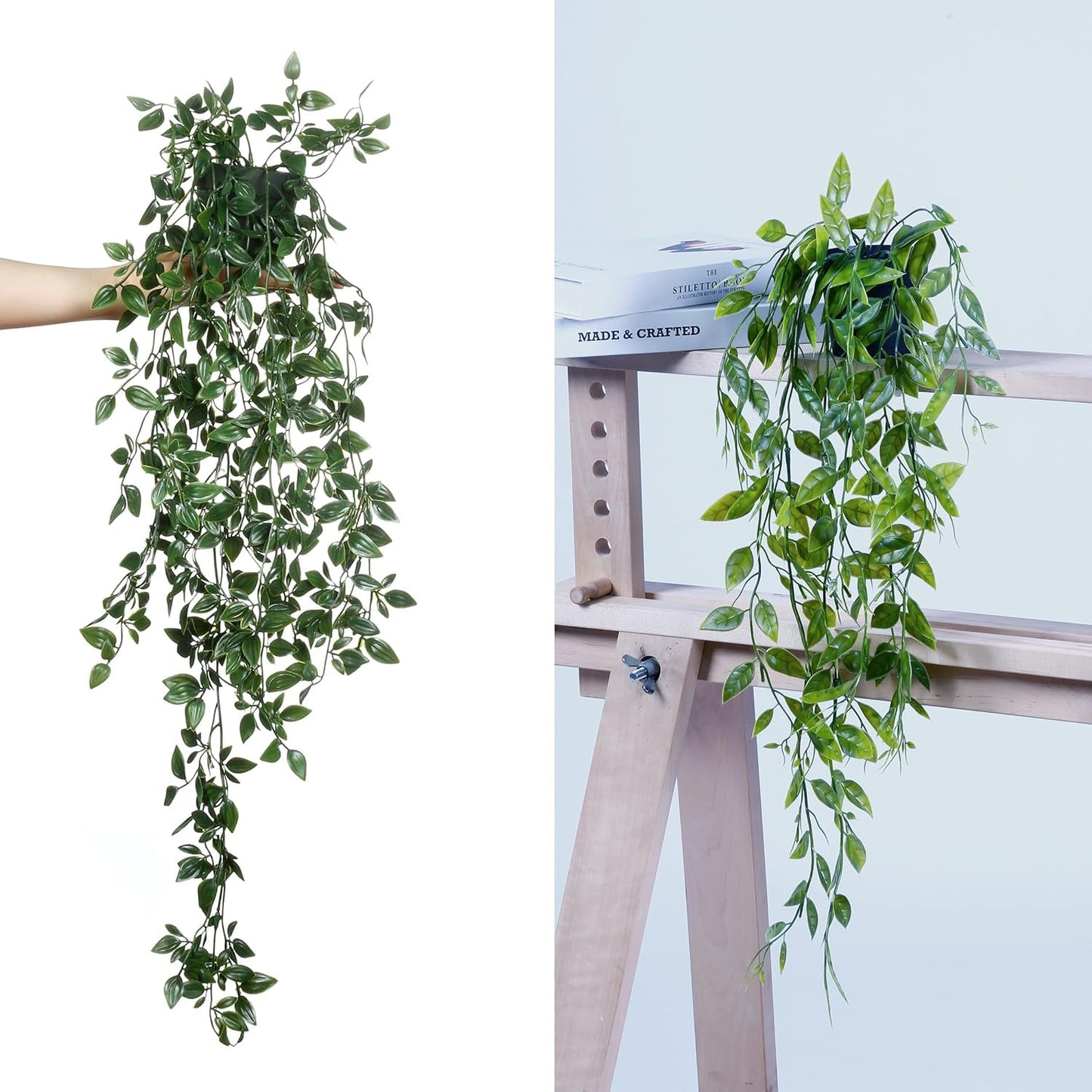 SKY-TOUCH 3Pack Potted Artificial Plants Set, Potted Artificial Green Plants Including Datura, Eucalyptus, And Black Peas Set IIn Pot Plants, For Office Fake Foliage Pendant Plant Home Decor