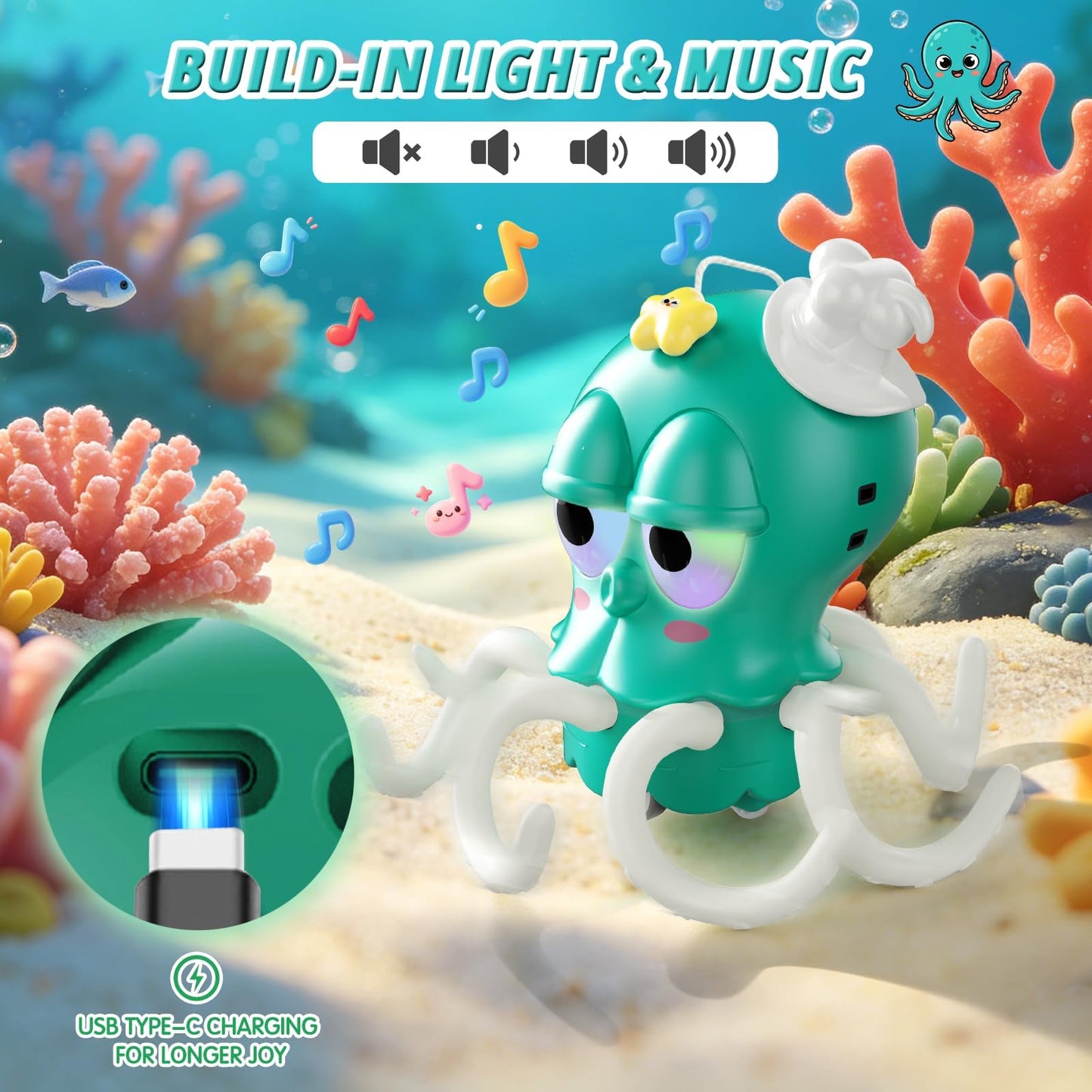SKY-TOUCH Dancing Octopus Kids Toy, Baby Tummy Time Crawling Toys, Dancing Squid with Music & Light for Boys Girls, Infant Learning Crawling Walking Toy Toddler Birthday Gifts, 18 month+