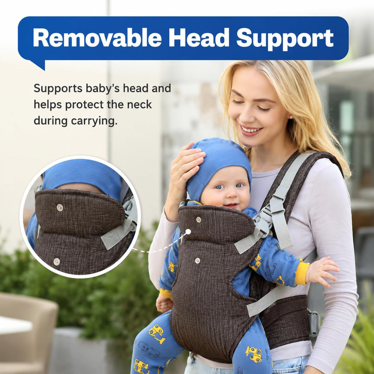 SKY-TOUCH 4-in-1 Baby Carrier, Ergonomic Convertible Infant Carrier with M-Shape Seat, C-Shape Support, Adjustable Shoulder Straps, Front Inward, Outward & Back Carry, Linen Fabric