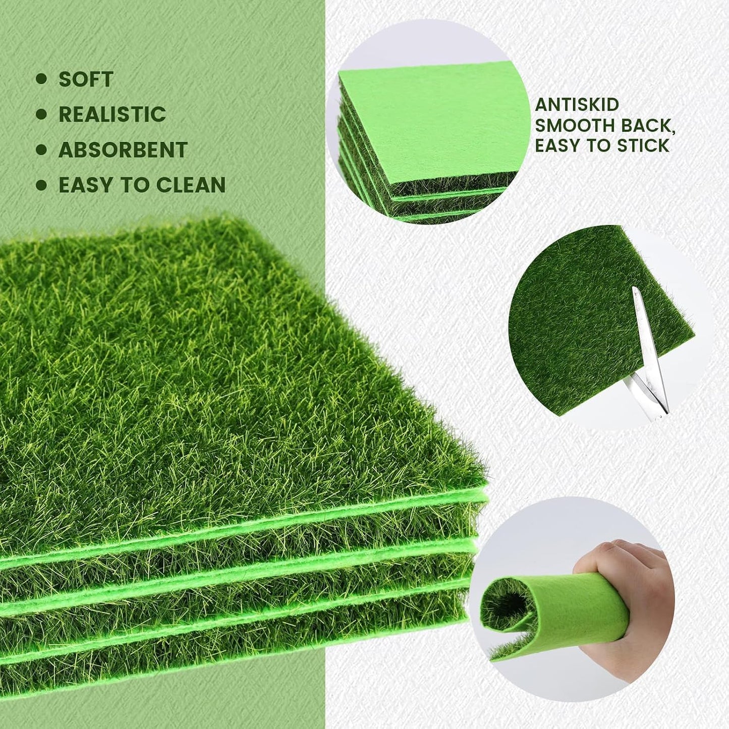 SKY-TOUCH 6PCS Artificial Moss Grass Tiles, 15x15cm Faux Green Grass Mat for Fairy Garden, DIY Micro Landscape, Miniature Garden, Dollhouse Decoration, Craft Projects and Table Decor