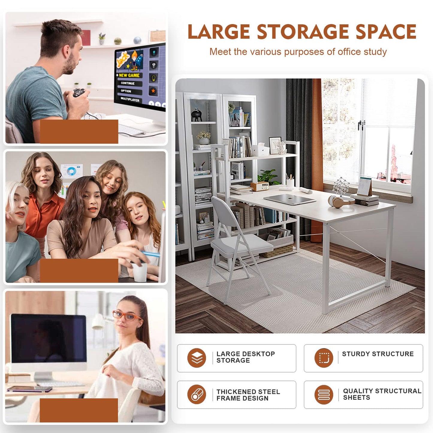 SKY-TOUCH Computer and Laptop Desk Yellow with Storage Shelves and Book Shelf for Study, Office Work Station and Gaming 120 * 48cm