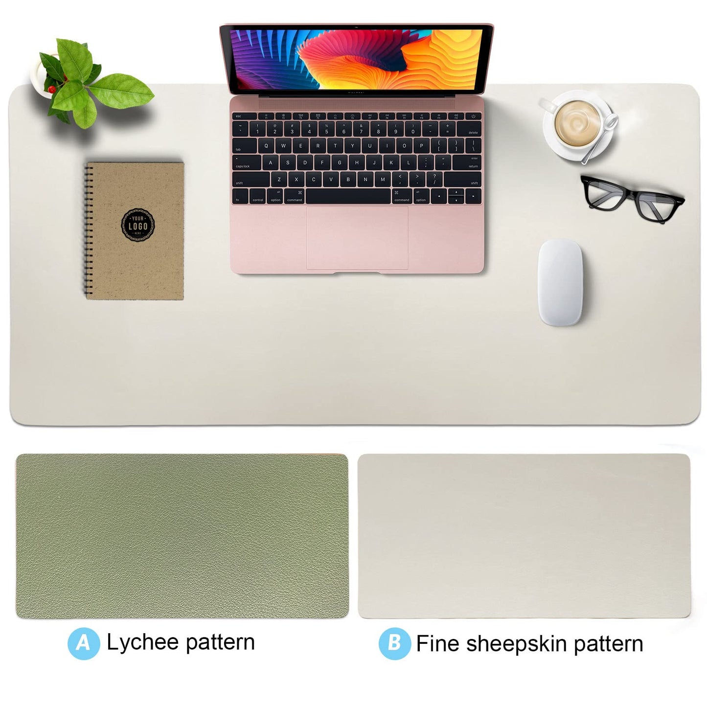 SKY-TOUCH Mouse Pad Large 80x40cm, Leather Computer Pad Office Desk Mat Extended Gaming Mouse Pad, Non-Slip Waterproof Dual-Side USe Desk Mat Protector (Green/Silver)