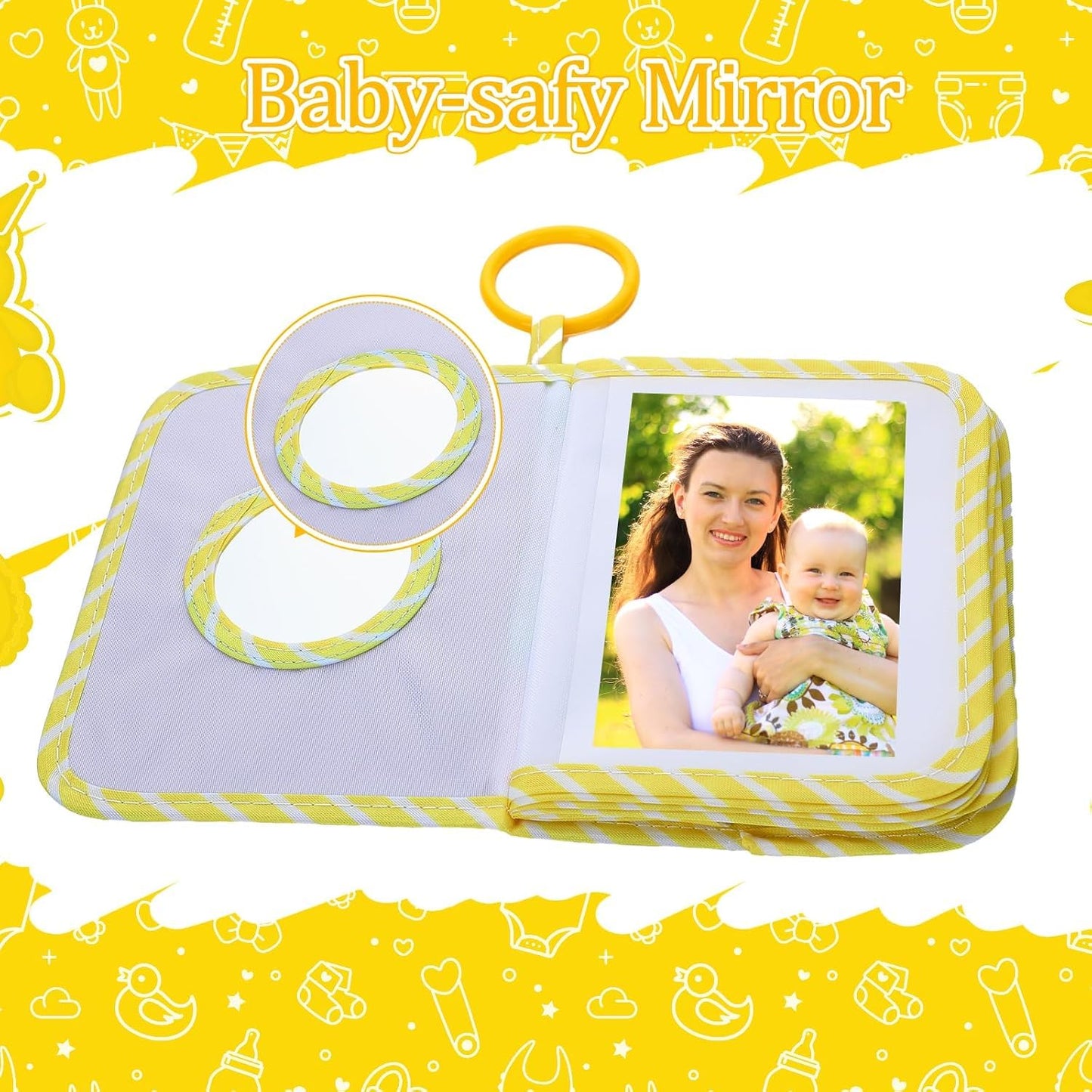 SKY-TOUCH Baby Photo Album First Family Memory Book for Newborns, Toddlers Soft Photo Cloth Book with Mirror, Quality Gifts for Girls and Boys, 1st Birthday, Baby Shower