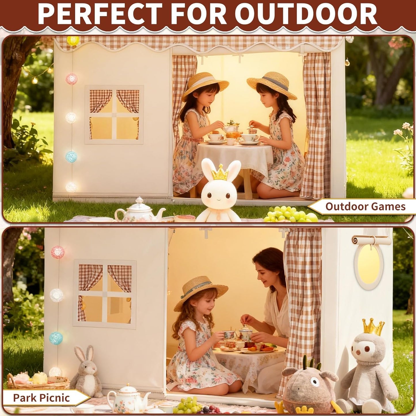 SKY-TOUCH Children's Indoor Play Tent, Princess Castle Playhouse, Suitable for Indoor and Outdoor Use, Includes cotton ball lamp, 120 * 105 * 128 cm, Washable and Foldable Comes with Portable Bag,Gray