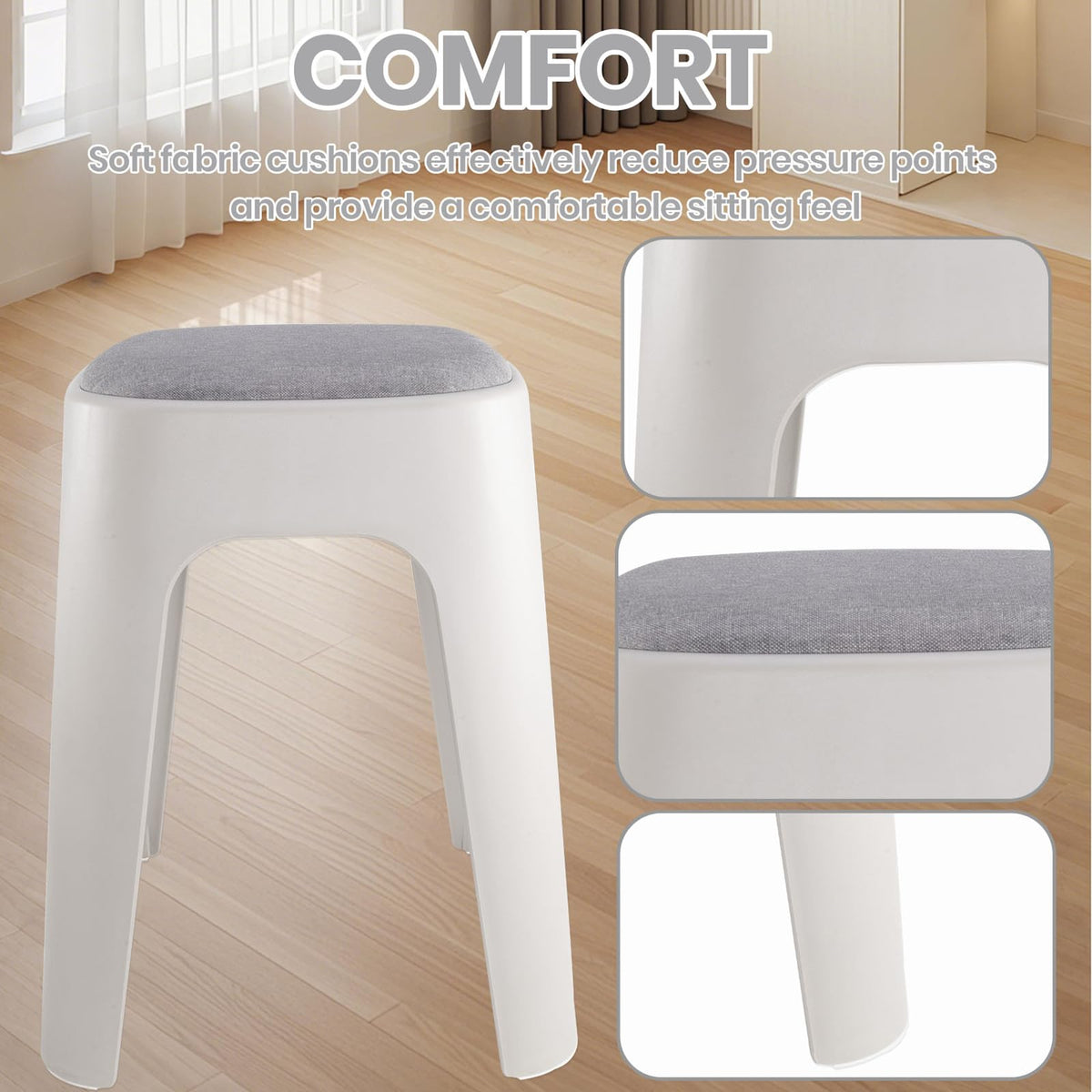 SKY-TOUCH 1 PACK Stackable High Square Stool with Fabric Soft Cushion, Durable Backless Stool,Furniture Stool for Living Room Dining Room Indoor Furniture L31xW31xH48cm - Grey