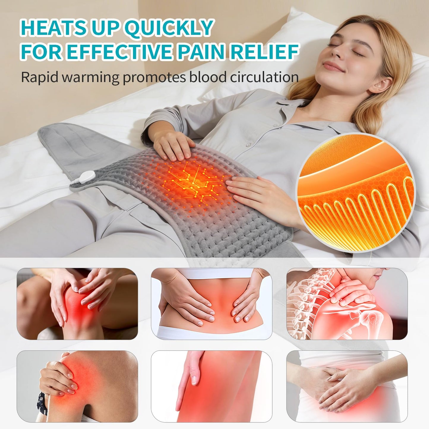 SKY-TOUCH Electric Heating Pad Wrap for Waist & Body, LCD Controller, 9 Heat Levels, 4 Timer Settings, Soft Touch, Fast Heating, Machine Washable - 60x31cm, Ideal for Back, Belly, Legs, & More
