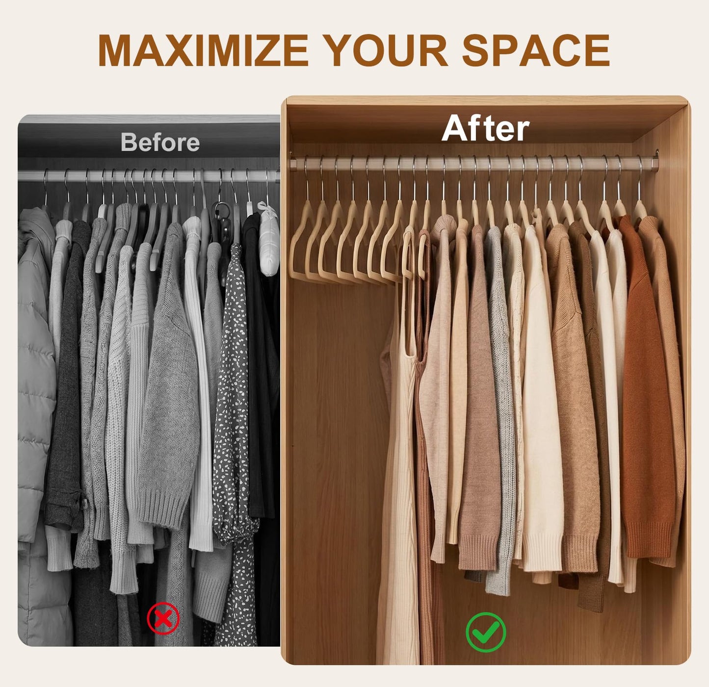 SKY-TOUCH 20pack Non-Slip Velvet Hangers,Ultra Thin Space Saving Suit Hangers,with Tie Bar & 360° Hook,for Suits, Jackets & Clothes- Home Storage Solution (Beige)