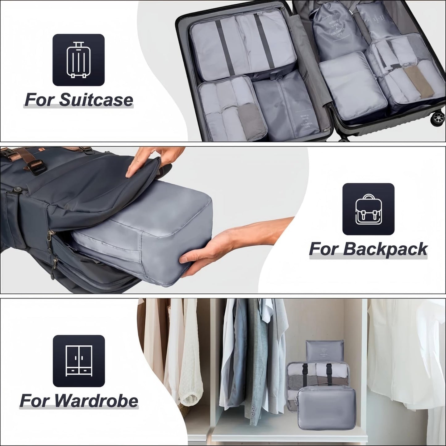 SKY-TOUCH Travel Packing Cubes,Traveling Accessories,Luggage Packing Organizers Set,Waterproof Laundry Bag,Storage Bag for Travel,Breathable Mesh,pack of 7 pieces, Grey