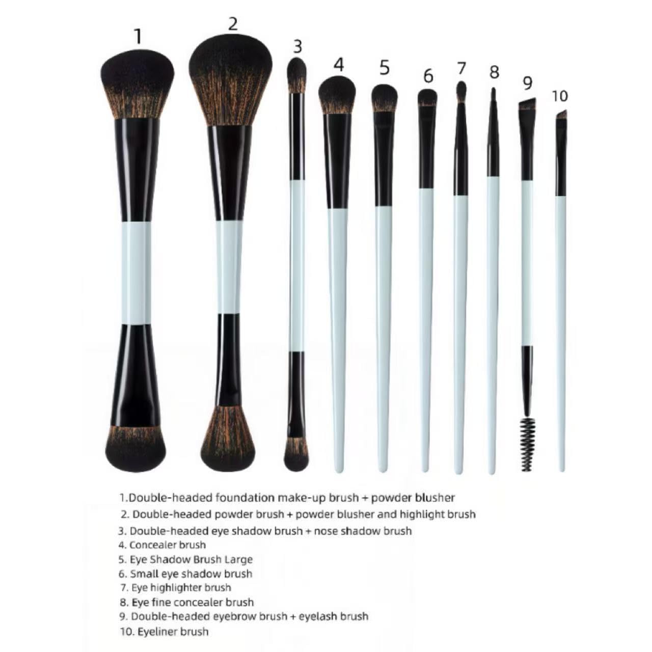 SKY-TOUCH 10 PCS Makeup Brush Set, Soft Double Sided Foundation Contour Blush Highlight Blending Eyebrow Brush Eyeshadow Eyeliner Concealer Brush Beauty Tools, Bright Cyan