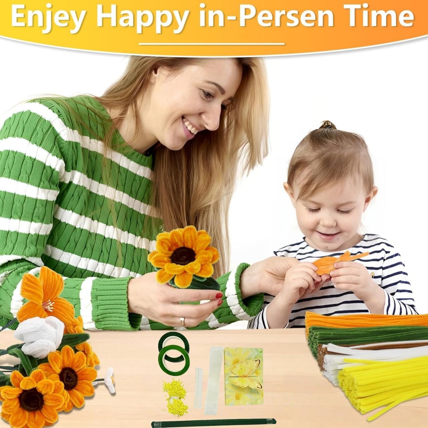 SKY-TOUCH Flower Pipe-Sunflower Stick Craft Kit: 440 Thickened Pipe Sticks In 5 Mixed Colors Includes Floral Wire And Ribbon Perfect for DIY Bouquet Making, Suitable For Birthdays, Graduations