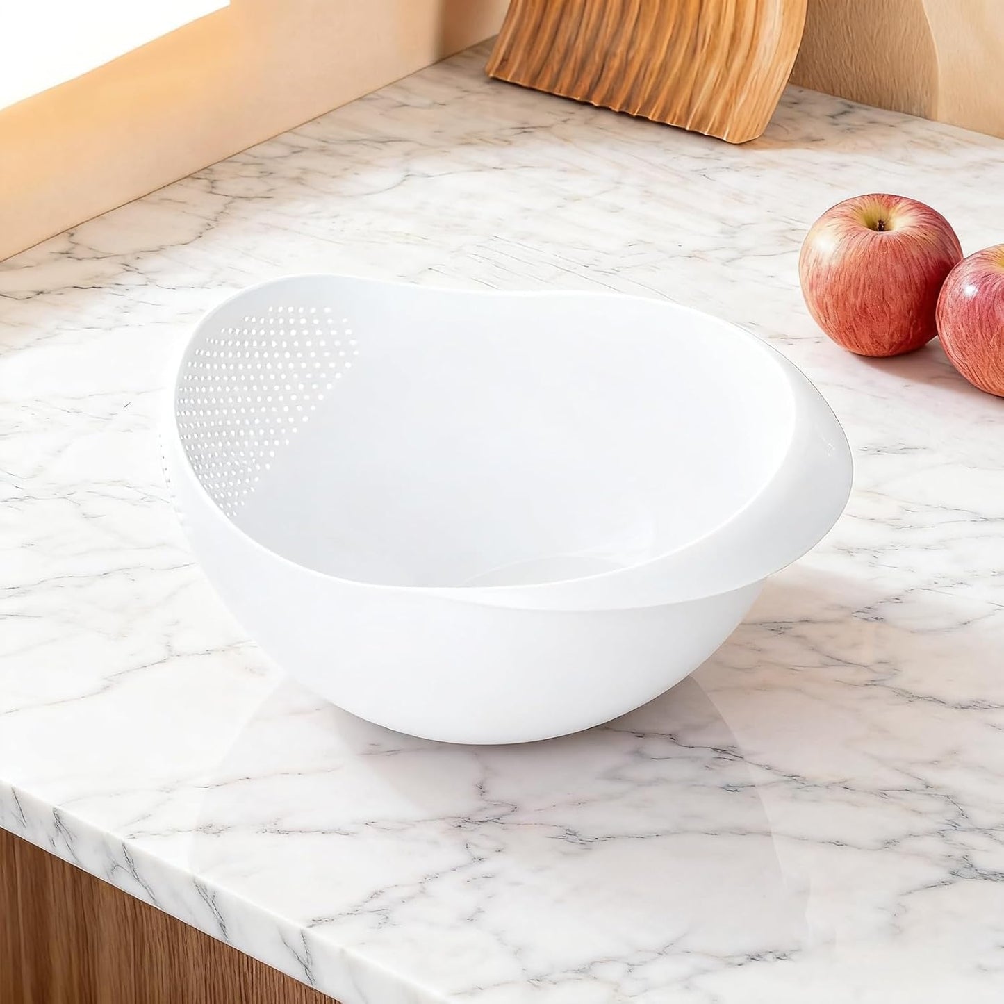 SKY-TOUCH Rice-Washing and Draining Bowl — Suitable for Washing Vegetables, Fruits, Pasta, etc.; Combines Washing and Storage Functions, 23 * 19 * 13 cm(White)
