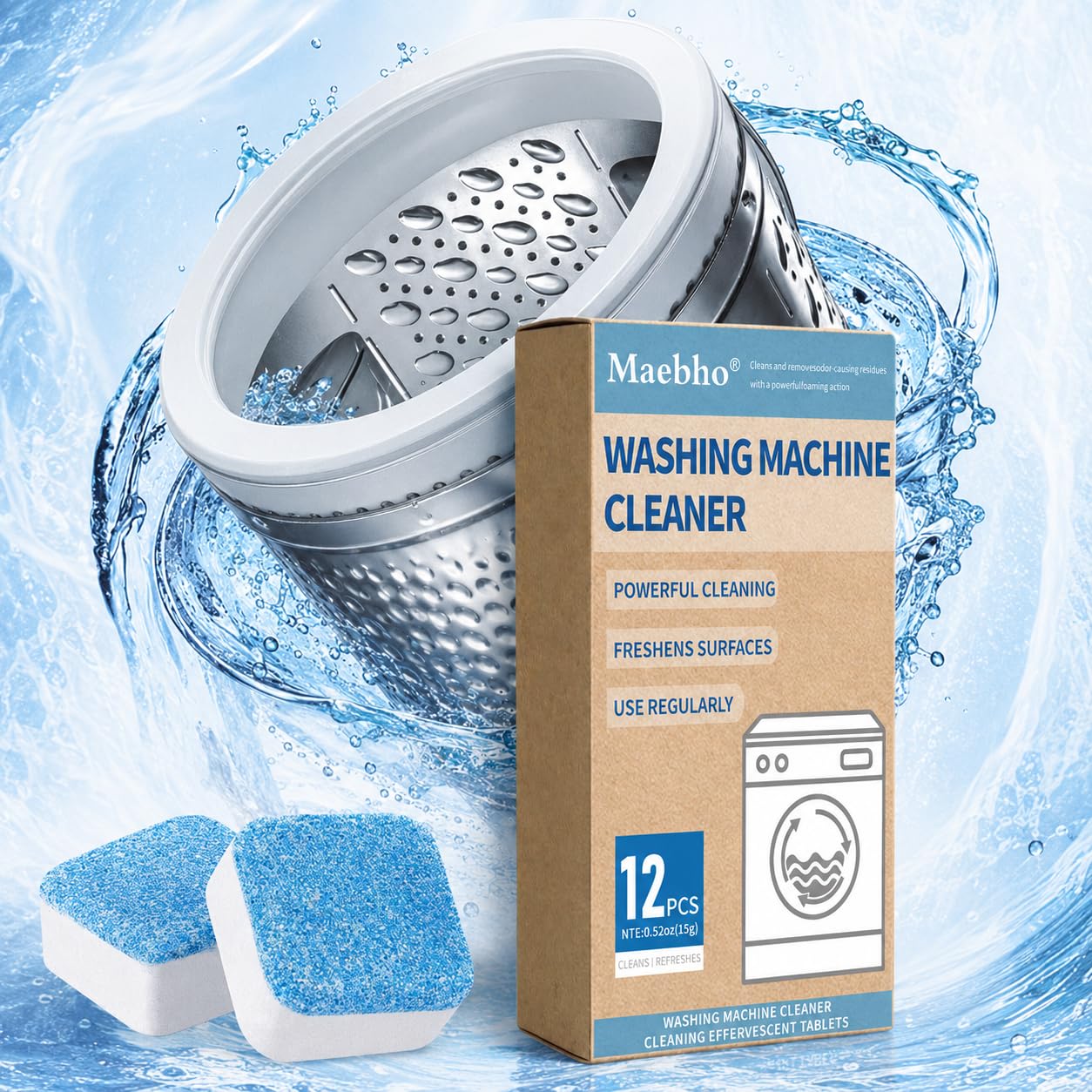 SKY-TOUCH 24 Pack Washing Machine Cleaner Tablets, Deep Cleaning Descaler for HE Front Load & Top Load Washers, Removes Odor, Residue & Limescale, Laundry Drum Cleaning Supplies