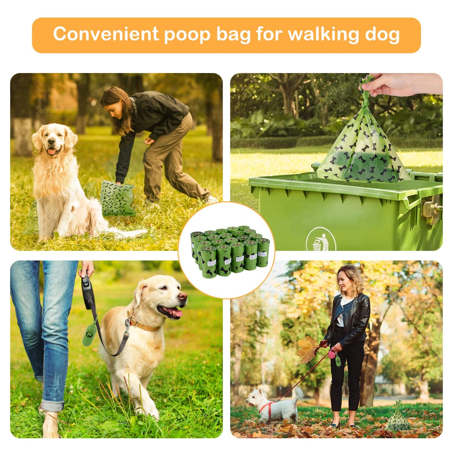 SKY-TOUCH 600 Count Dog Poop Bags Pet Dog Supplies for Dogs Include 2 PCS Green Adjustable Dispenser, Extra Thick and Strong, 100% Leak Proof, Biodegradable Waste Bag