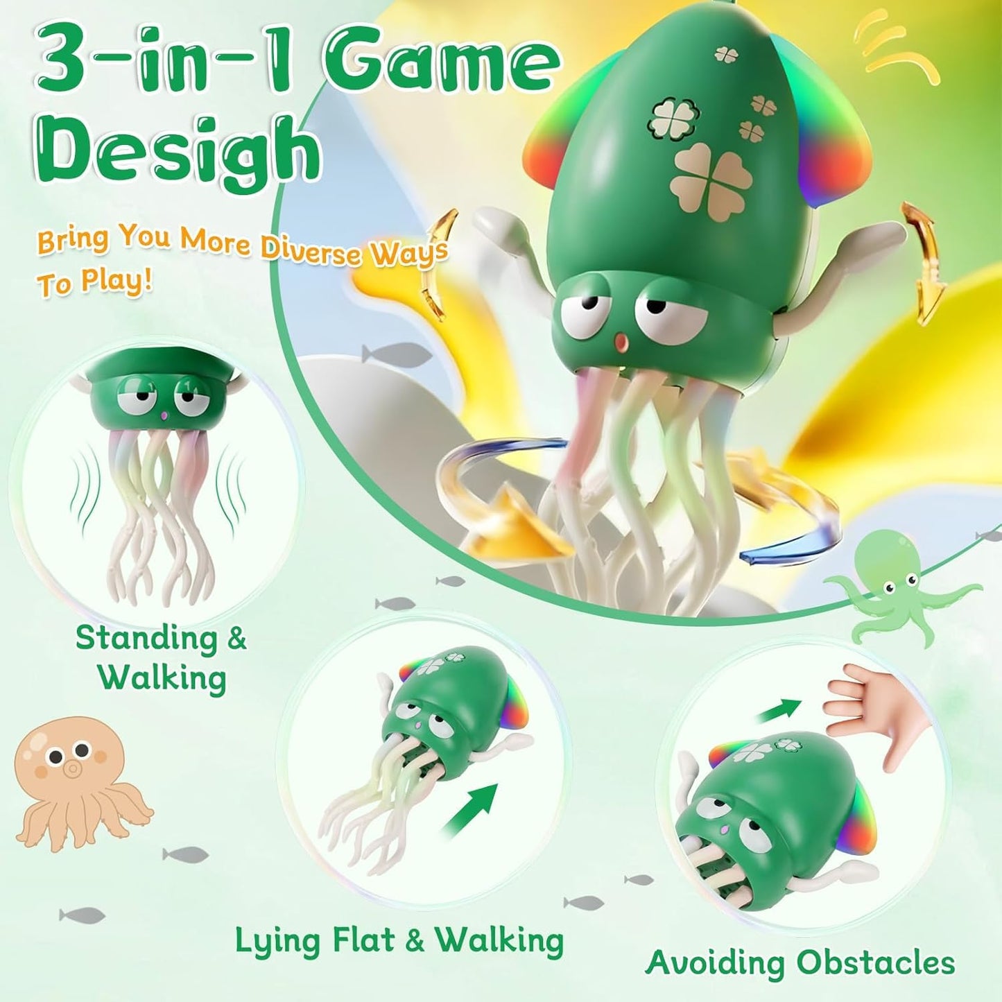 SKY-TOUCH Dancing Squid Toy, Rechargeable Crawling Octopus Toy with LED Light ＆ Music, Funny Electric Baby Sensory Toys, Magical Dancing Toys for 1 2 3 + Year Old Boys Girls