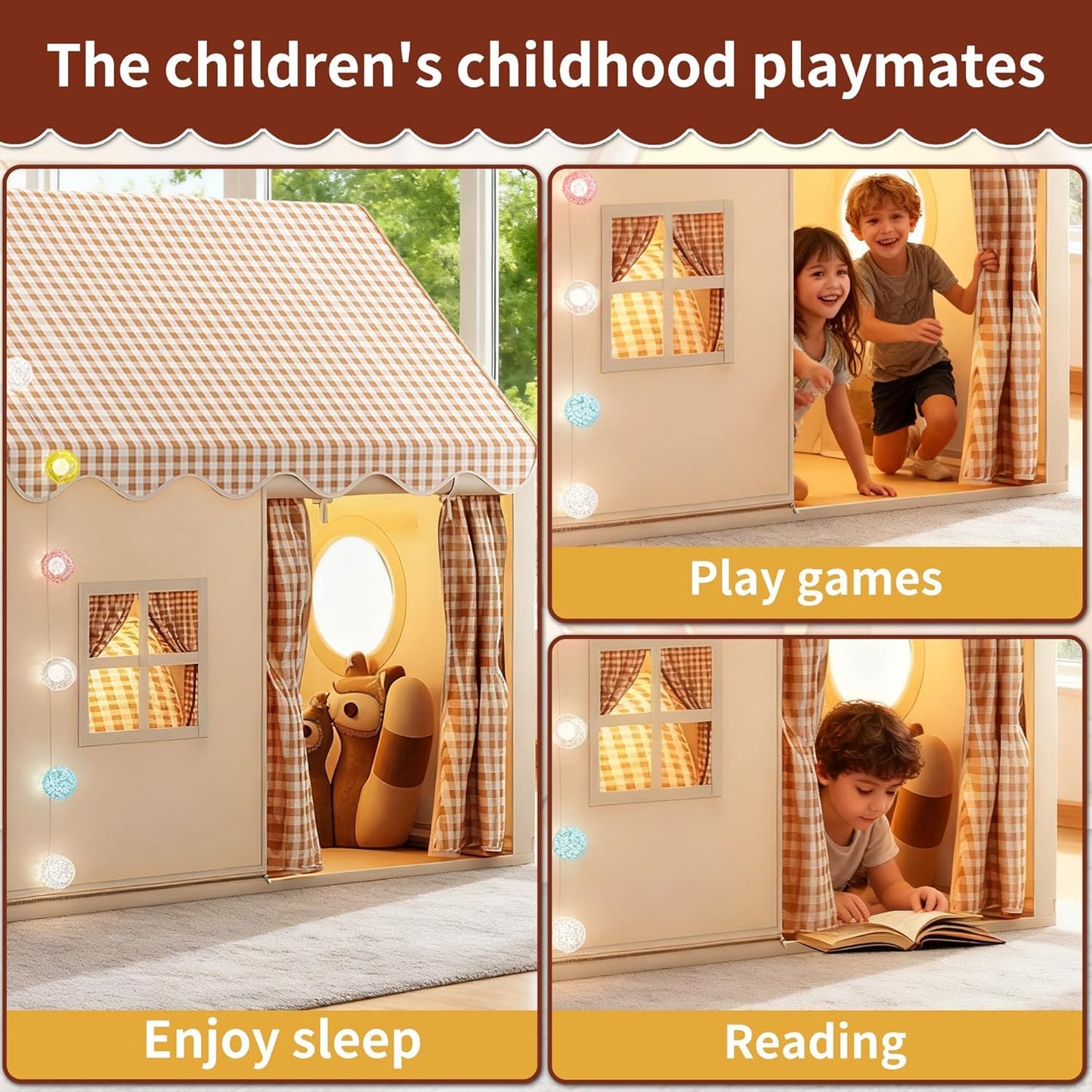 SKY-TOUCH Children's Indoor Play Tent, Princess Castle Playhouse, Suitable for Indoor and Outdoor Use, Includes cotton ball lamp, 120 * 105 * 128 cm, Washable and Foldable Comes with Portable Bag,Gray