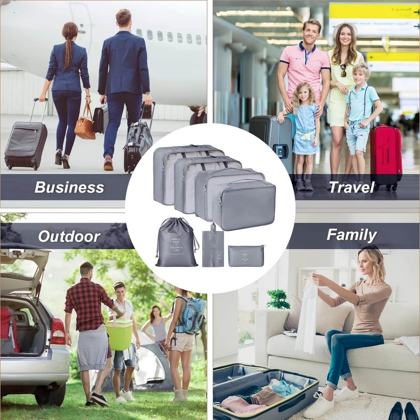 SKY-TOUCH Travel Packing Cubes,Traveling Accessories,Luggage Packing Organizers Set,Waterproof Laundry Bag,Storage Bag for Travel,Breathable Mesh,pack of 7 pieces, Grey