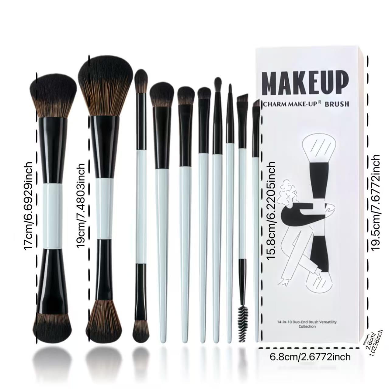 SKY-TOUCH 10 PCS Makeup Brush Set, Soft Double Sided Foundation Contour Blush Highlight Blending Eyebrow Brush Eyeshadow Eyeliner Concealer Brush Beauty Tools, Bright Cyan