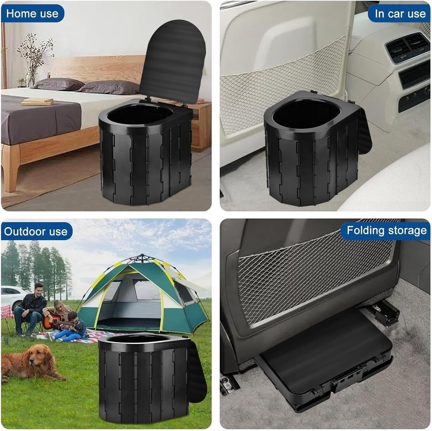 Sky-Touch Foldable Camping Toilet, Portable Travel Commode for Adults, Comes with Paper Holder, Garbage Bag and Curing Agent, Hiking, Road Trips, Beach, Emergency Use