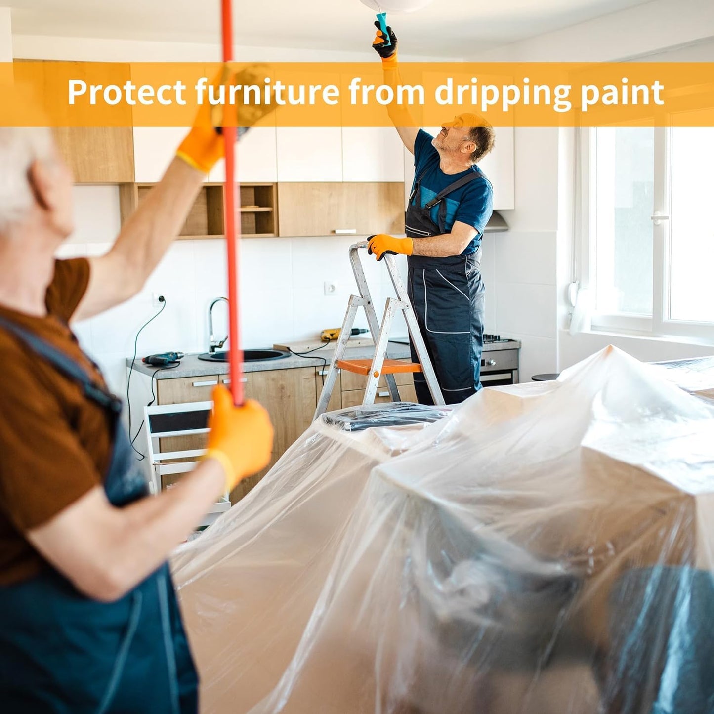 SKY-TOUCH 2 Rolls Plastic Dustproof Cloth, Decorative Plastic Dustproof Cloth, 4.5m x 20m Waterproof Masking Film roll, Pre-applied Tape, Suitable for Furniture Painting and Masking