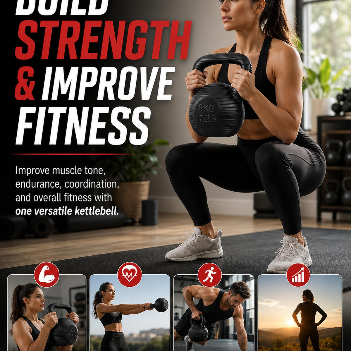 SKY-TOUCH 8KG Water-Filled Kettlebell, Fillable Fitness Weight with Anti-Slip Threaded Handle, Large TPR Plug and Stable Base for Home Gym Strength Training