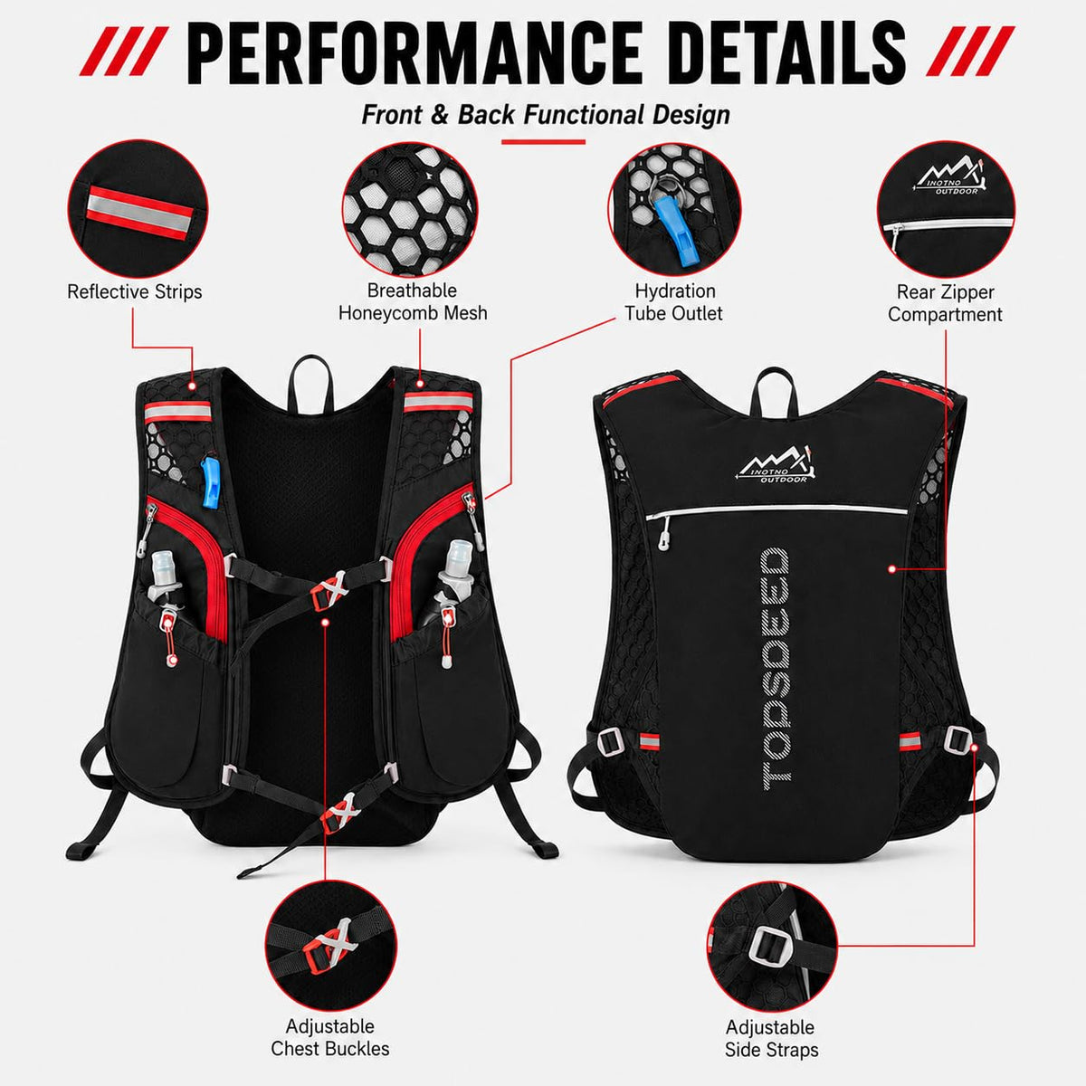 SKY-TOUCH 5L Hydration Vest Backpack for Men & Women, 250g Lightweight Breathable Running Pack, Compatible with 1L-2L Water Bladder, Adjustable Trail Cycling Hiking Bag, Black