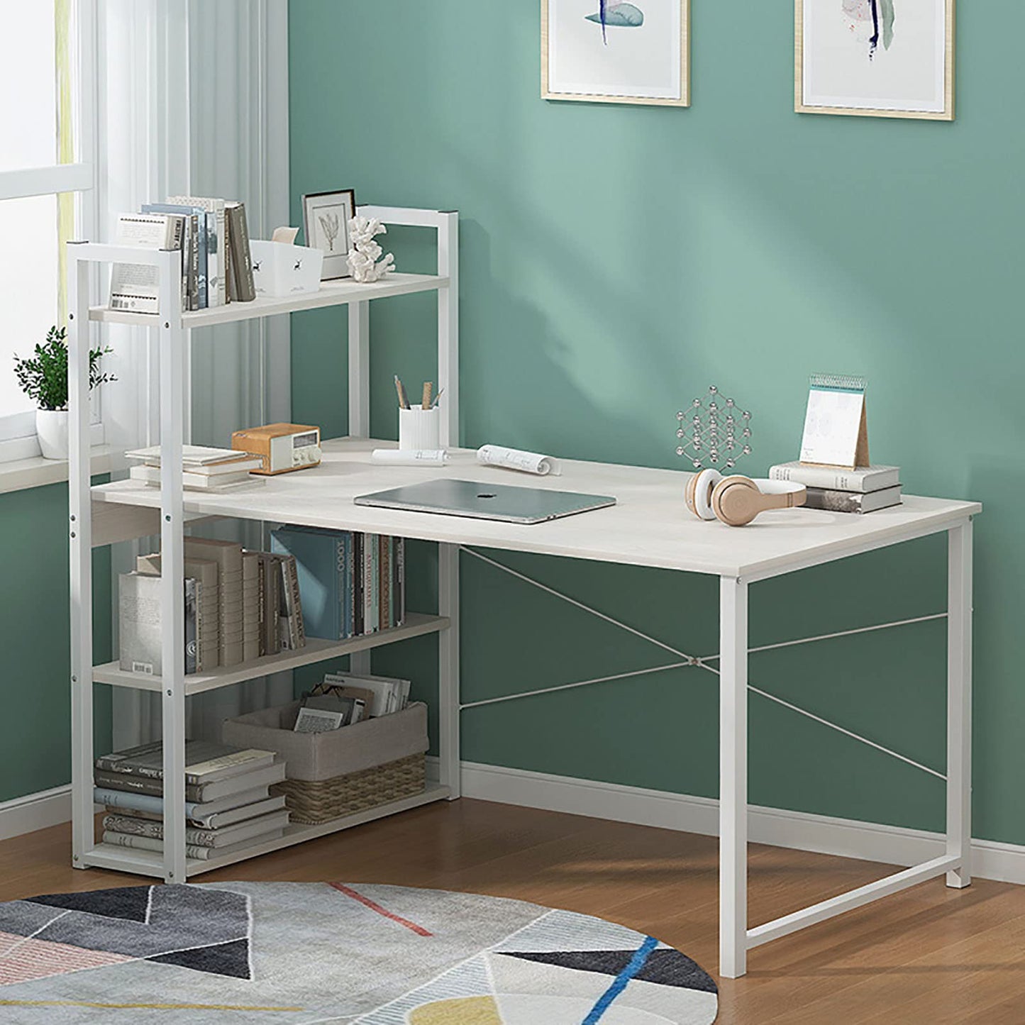 SKY-TOUCH Computer and Laptop Desk Yellow with Storage Shelves and Book Shelf for Study, Office Work Station and Gaming 120 * 48cm