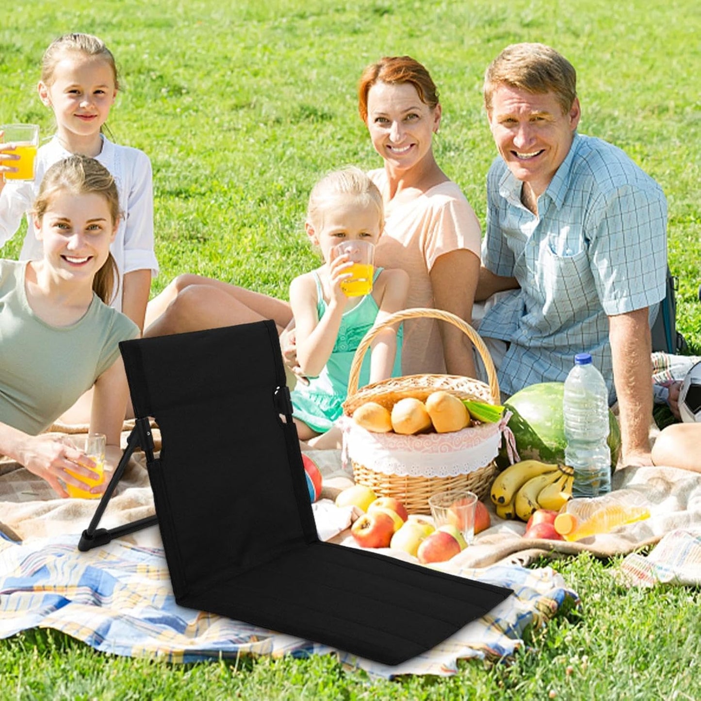 SKY-TOUCH Lightweight Camping Floor Chair, Adjustable Reclining Portable Lightweight Folding Beach Chair With Backrest, For Beach, Camping, Festivals And Outdoors, 40x40x40cm, Black