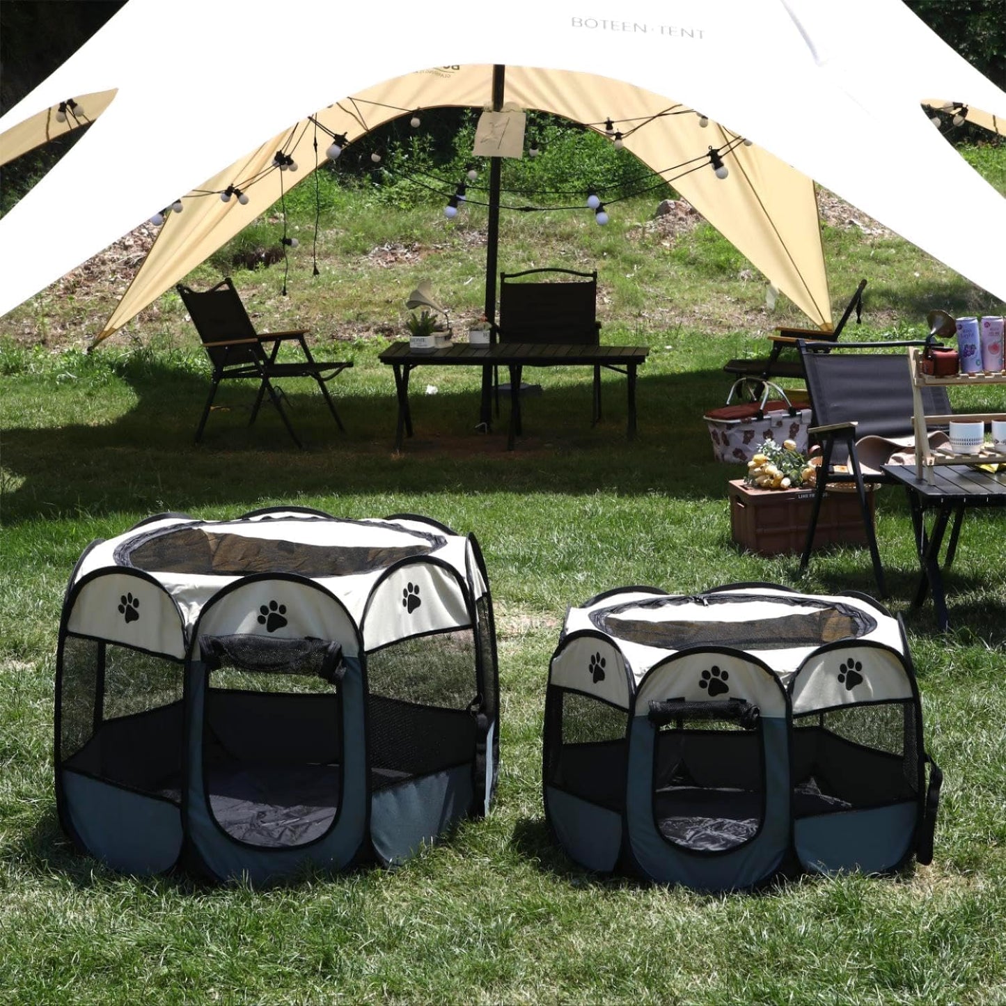 SKY-TOUCH Pet Playpen Portable Dog Pen Foldable Pop Up Cat Play Pen, Oxford Fabric Soft Dog Crate Cage Puppy Pen for Indoors Outdoor Travel,Folding Tent Whelping Box for Indoor, 82x82x59cm, Grey