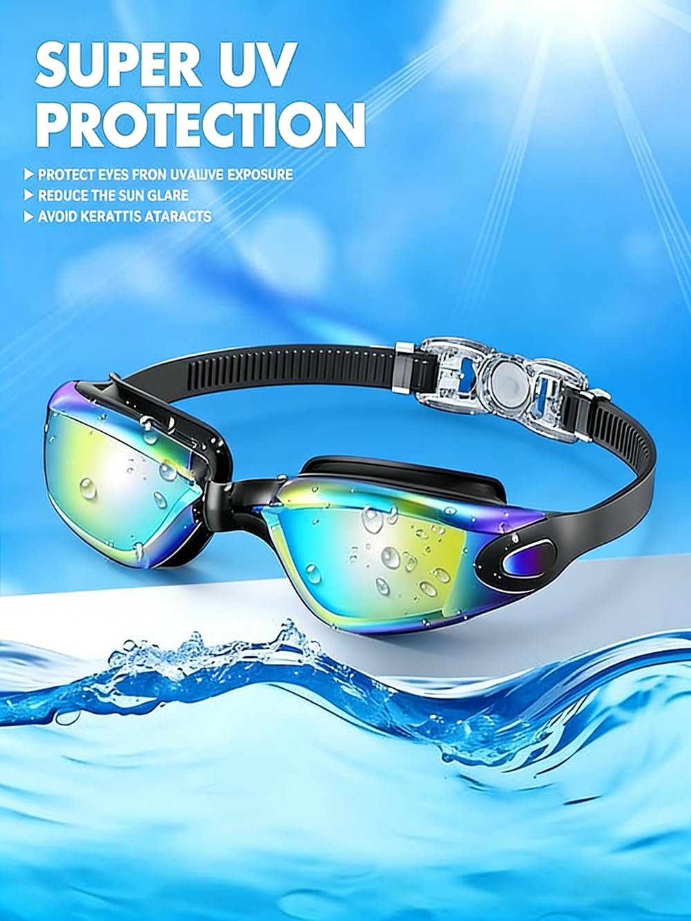 SKY-TOUCH Kid Swimming Goggles, UV Protection High-definition Lenses Anti-fog And Leak-proof With Quick-adjusting Straps Suitable for Children Teenagers Girls and Boys Gold Lenses