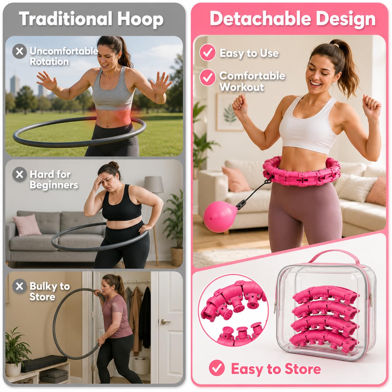 SKY-TOUCH Weighted Hula Hoop for Women, 24 Detachable Links Fitness Hoop, Adjustable Smart Waist Exercise Ring for Weight Loss, Core Workout, Quiet Rotation, Adults & Beginners