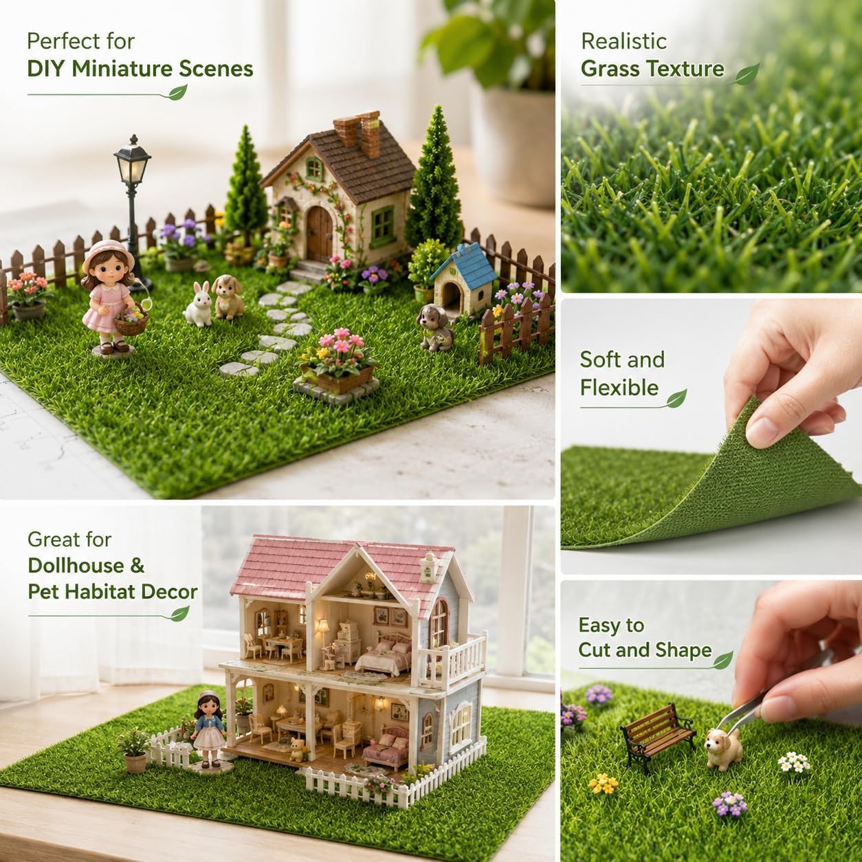 SKY-TOUCH 6PCS Artificial Moss Grass Tiles, 15x15cm Faux Green Grass Mat for Fairy Garden, DIY Micro Landscape, Miniature Garden, Dollhouse Decoration, Craft Projects and Table Decor
