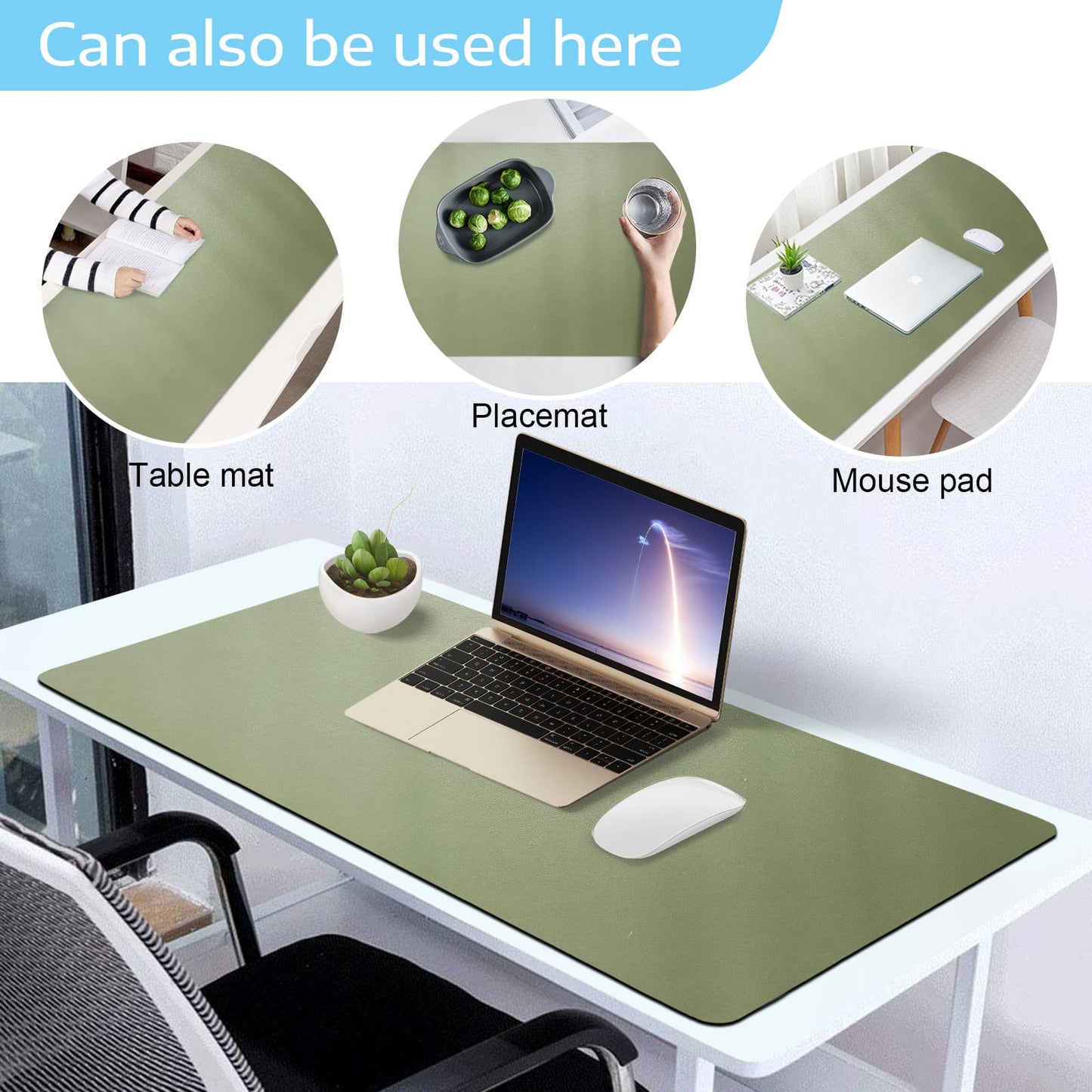 SKY-TOUCH Mouse Pad Large 80x40cm, Leather Computer Pad Office Desk Mat Extended Gaming Mouse Pad, Non-Slip Waterproof Dual-Side USe Desk Mat Protector (Green/Silver)