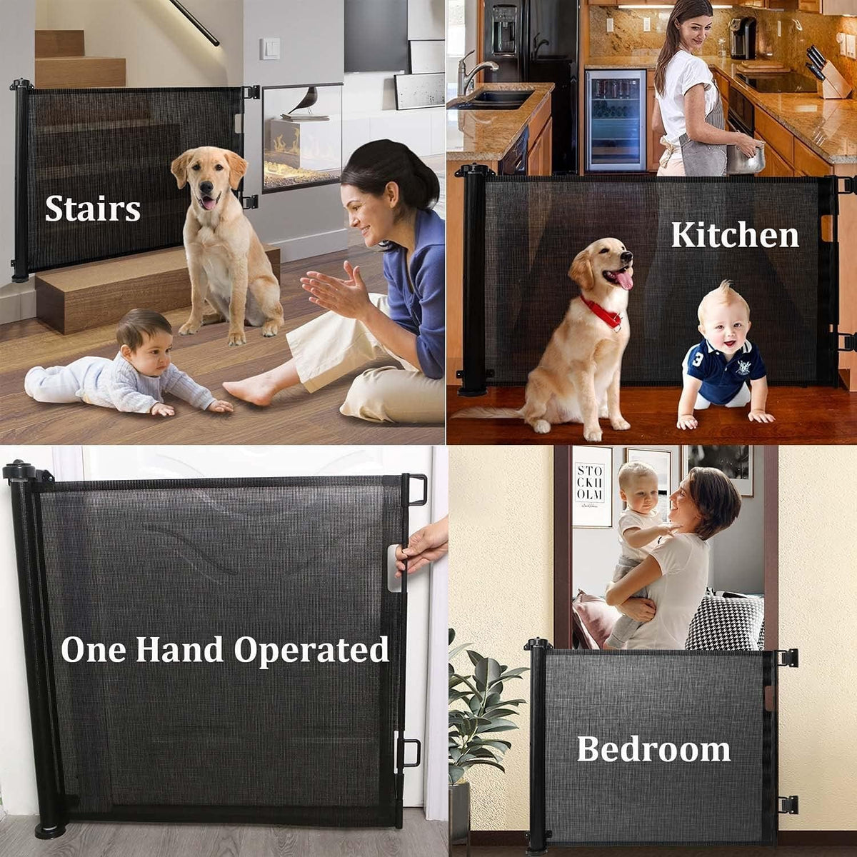 SKY-TOUCH Retractable Baby Safety Gate (300 x 86 cm Mesh Pet Gate) – Drill-Mount Installation, Adjustable Width Suitable for Stairs, Doorways, and Hallways, White