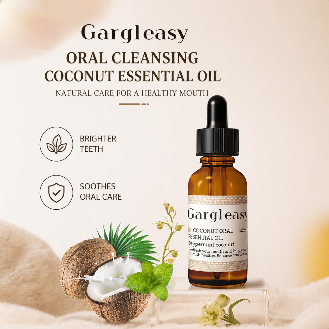 SKY-TOUCH Coconut & Mint Essential Oil Mouthwash 30ml for Oral Care - Fresh Breath, Teeth Whitening & Gum Protection
