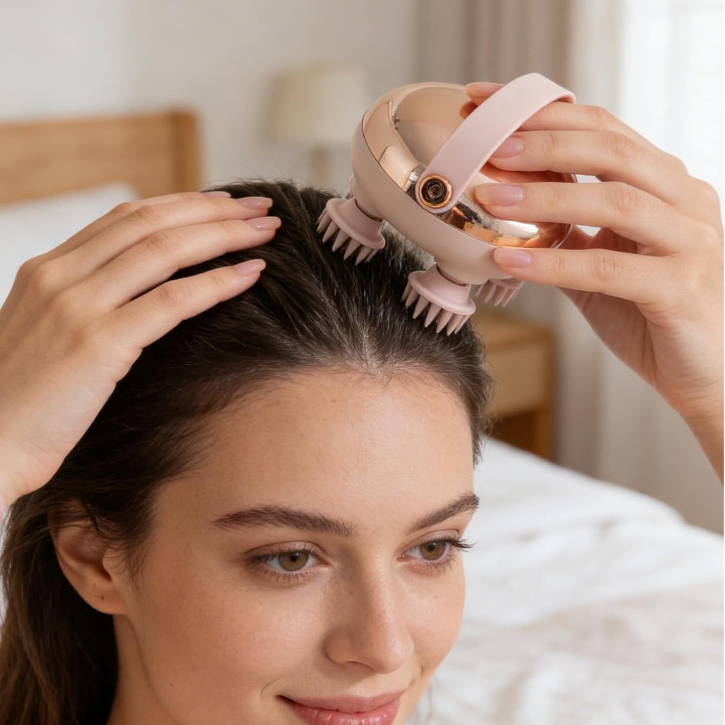 SKY-TOUCH Handheld Head Massager,Full Body Portable Massager,2 Massage Modes with 4 Silicone Massage Heads, 360° Rotating Kneading, Wet & Dry Use