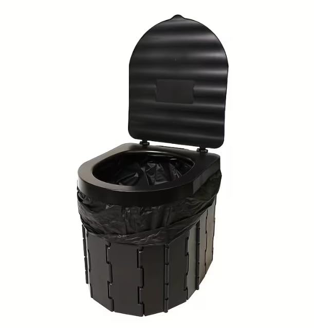 Sky-Touch Foldable Camping Toilet, Portable Travel Commode for Adults, Comes with Paper Holder, Garbage Bag and Curing Agent, Hiking, Road Trips, Beach, Emergency Use